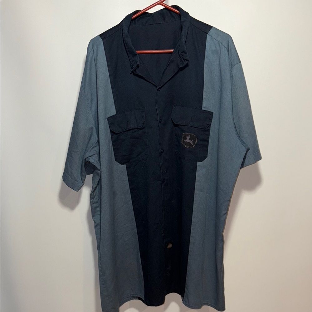 Dickies Men's Casual Button Down Shirt - Black and Gray blue
